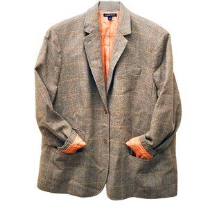 VTG Lands’ End 22W 100% Wool Tweed Blazer Brown Orange Windowpane Dark Academia
